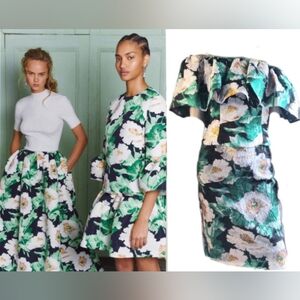 $3,400 OSCAR DE LA RENTA FLORAL OFF SHOULDER TOP SKIRT SET US S